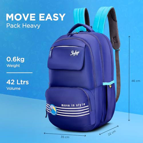 Image of Skybags Bussin Blue 42 Liters Casual Backpack for Boys & Girls with Insulated Tiffin Pocket & Rain Cover | 3 Compartments | Perfect for School & Travel - Unisex