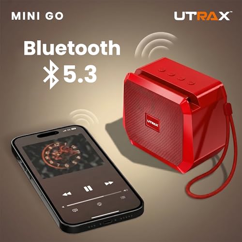 Image of UTRAX Mini Go 10W Bluetooth Speaker with 8 Hours Playtime | High Bass Portable Mini Speaker | Bluetooth 5.3 | USB Drive Support | Type-C Fast Charging | Red