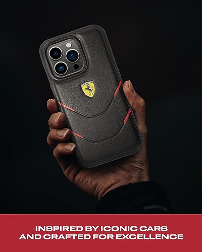 Image of CG MOBILE Ferrari iPhone 14 Pro Max Case [Official Licensed] Contrasted Lines Hot Stamped On A PU Leather Cases Protective Case /Cover Designed for iPhone 14 Pro Max (6.7-Inch) 2022 - Black