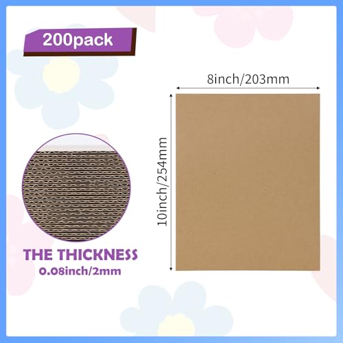 Image of RLAVBL 200 Pack 8x10 Brown Corrugated Cardboard Sheets, Flat Cardboard Inserts for Shipping, Mailing, Packing, DIY Crafts