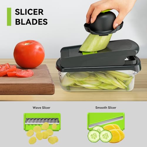 Romon Taglia Verdure, Affetta Verdure, Tagliaverdure, 15 in 1 Affettaverdure e Tagliaverdure Multifunzionale, Trita Verdure Manuale per Cubetti, Bastoncini, Fette, Strisce e Quarti - immagine 6