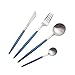 Lot de 4 couverts bleus en acier inoxydable avec couteau, fourchette, cuillère, usage domestique, pour cuisine, fête, camping