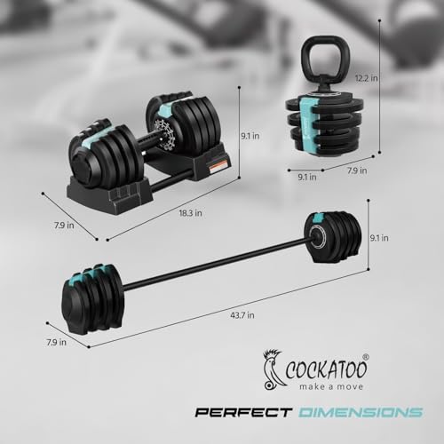 Image of Cockatoo Adjustable Dumbbell 3 in 1, Dumbbells Barbell Set With Connecting Rod, 2kg-19kg Barbell, 1.5kg-18kg Dumbbell, 1kg-10kg Kettlebell, Single Piece, Color - Blue