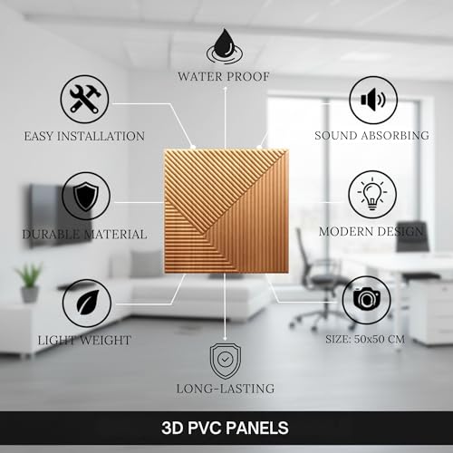 Image of Kayra Decor 3D PVC Wall Panel - Fluted Design Gold Color 19.7 inch x 19.7 inch (Pack of 40) - Covers 107.80 Sq. Ft.