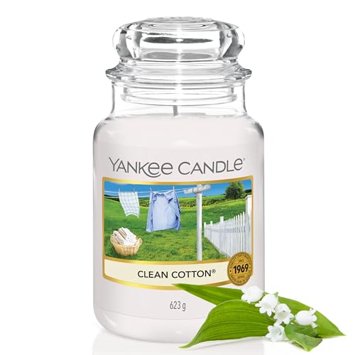Yankee Candle bougie parfumée Coton fraichement lavé | Format jarre | Bougie longue durée jusqu’à 150 heures de combustion | Cadeaux pour femmes