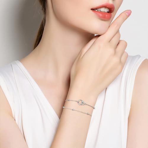 Sister Birthday Present : Cool Gifts for Adult Sister - Sterling Silver Interlocking 2 Circles-Dainty Layering Bracelets for Sisters, Christmas Valentine's Day Jewelry Gifts for BFF2