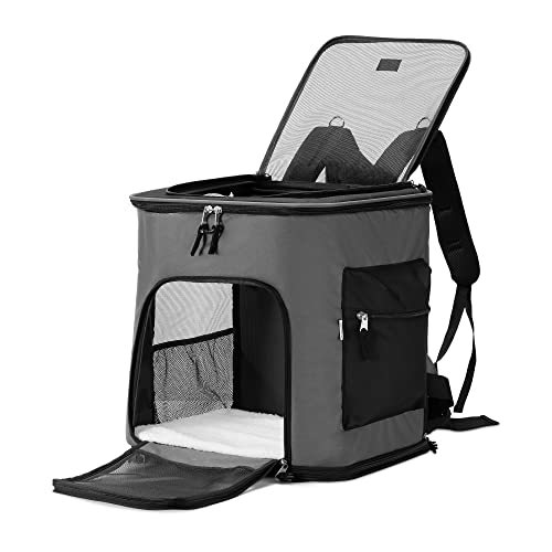 Navaris Rucksack für Hund Katze gepolstert - Hunderucksack Katzenrucksack mit Bauchgurt - 41x34,5x43cm Haustier Backpack faltbar - Traglast bis 12kg