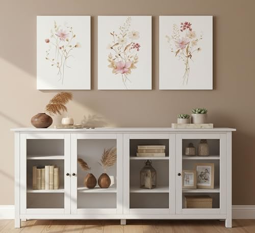 Image of JASMIE 3Pcs Pink Floral Canvas Wall Art