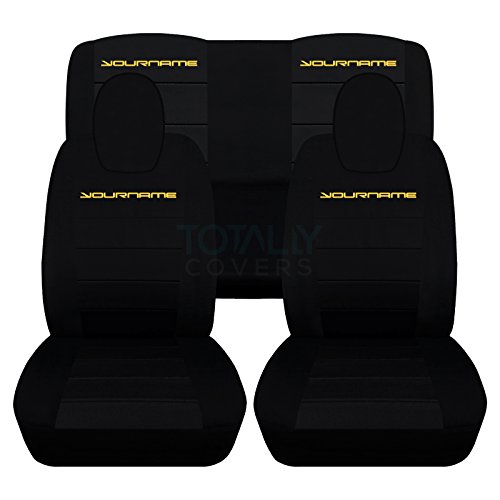 Totally Covers Compatible with 2010-2015 Chevy Camaro Black Seat Covers w Your Name/Text: Black w Yellow - Full Set (22 Colors) Coupe/Convertible Belt Holder 5th Generation Chevrolet