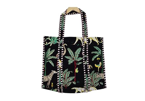 Image of Quilted Cotton Hand printed Reversible Large multicolor cotton Tote Bag,Indian Handmade Block Printed Tote Bag Women Handbag