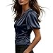 Flutter Sleeve Silk Satin Tops for Women Slim Ruched Blouses Soft Smooth Silky T Shirts for Business Casual(Navy,Medium)