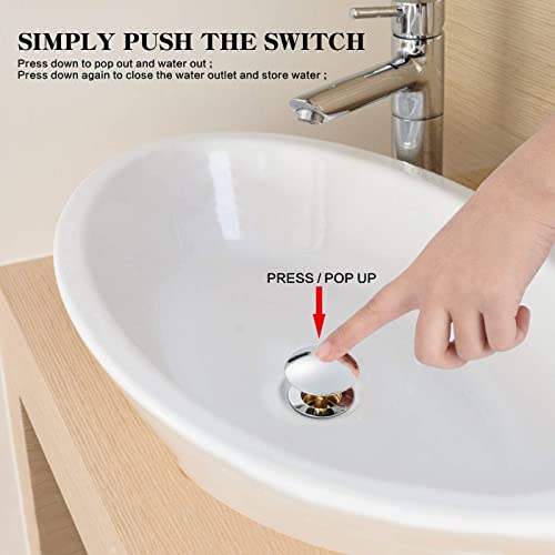3 PCS Sink Bath Basin Waste Easy Pop Up Click Push Pop Up Internal Spring Brass Plug Bolt, Silver - Image 4