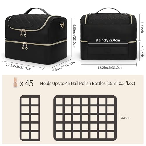 CUBETASTIC Nail Polish Organizer, Portable Nail Polish Storage Case Holds 45 Bottles Nail Polish & Nail Lamp, Travel Nail Supplies Organizer for Nail Tech Kit & Manicure Tools2