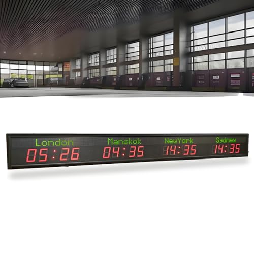 Reloj Mundial LED Digital Grande, Reloj De Pared De 4 Zonas Horarias, Reloj Mundial De Zona Horaria De La Ciudad Montado En La Pared, Preciso Sin Errores, Distancia De Visión De 15 a 20 Metros