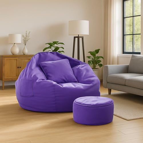 Image of karuto 4XL Bean Bag Cover with Footrest & Cushion (Without Beans) (Purple, XXXXL)