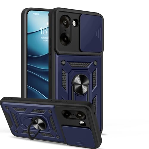 Image of Spazy Case OnePlus Nord CE 5 Back Cover | Heavy Duty Hybrid Case with 360 Degree Rotating Finger Ring Holder + Slider Shutter Camera Protection Case for OnePlus Nord CE 5 - Blue