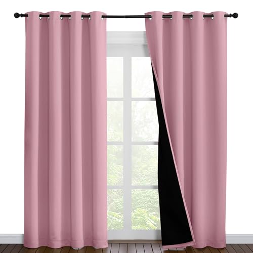 Image of NICETOWN Total Shade Curtains and Draperies, Heavy-Duty Full Light Shading Drapes with Black Liner Backing for Villa /Hall /Dorm Window（Crystal Pink, Package of 2 Panels, 52 inches Wide x 95 inches Long