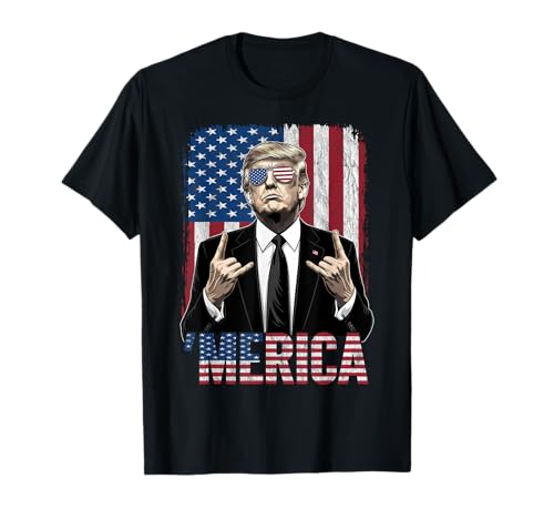 Merica Trump Shirt Funny Trump 4th of July American USA Flag T-Shirt