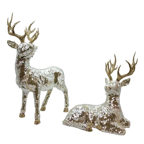 Cerf debout et couché doré objet décoration table salon réveillon Noël