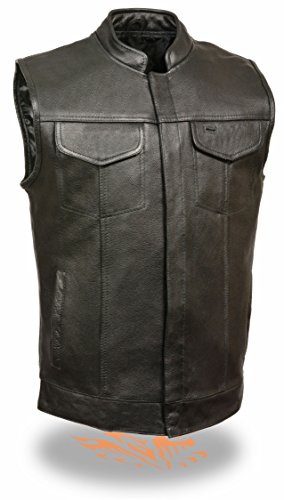 Milwaukee Leather Men's Open Neck Leather Club Style Vest w/Hidden Snaps (Black, XL)
