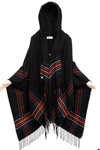 HEIZZI Women's Hooded Cape Poncho Oversized Tassel Shawl Scarf