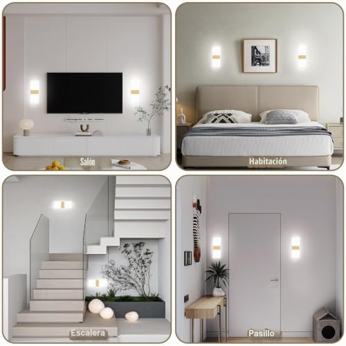 Apliques de pared interior LED 6500K iluminación indirecta madera 2 uds 7