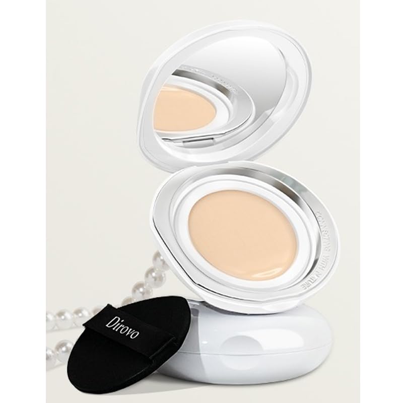 1 PC Dirovo Cushion Foundation Cream, High Coverage Fine Powder Long Lasting BB Air Foundation Cream (Oily Skin-Natural)