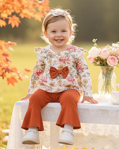 Mioglrie Baby Girl Clothes Infant Girl Fall Winter Outfits Ruffle Floral Shirt Top 3pcs Clothing 3 6 9 12 18 24 Months3