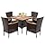 RoyalCraft 5 Piece Patio Wicker Dining Sets for 4, Water-Resistant Rattan Outdoor Dining Table and 4 Chairs with Wood Table Top, Conversation Set for Deck, Garden, Backyard, Removable Cushions, Brown