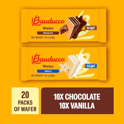 Image of Bauducco Chocolate & Vanilla Wafer Cookies - Convenient Single Serve Wafer Cookies With 3 Layers of Cream - Delicious Sweet Snack on the go or Dessert 28.2oz (Pack of 20)