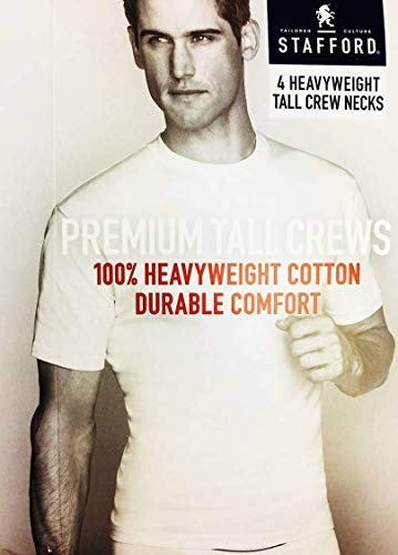 Stafford Men’s Tall/Extra Tall 100% Heavy Weight Cotton Crew Neck Undershirt, White, Short Sleeve, 4 Pack4