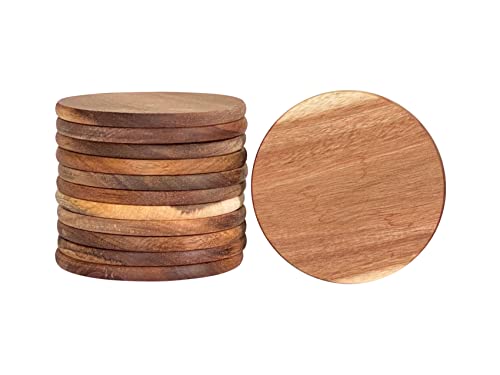 Lot de 12 Dessous de Verre Ronds en Bois d'acacia, 9,5 cm