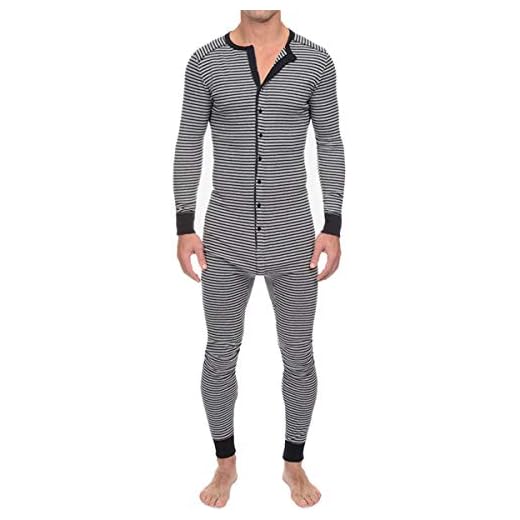 Män Onesies Allt i ett herr Jumpsuit med knappar One Piece Män Ränder Pyjamas Sleepsuit Hemkläder,Gray,3XL