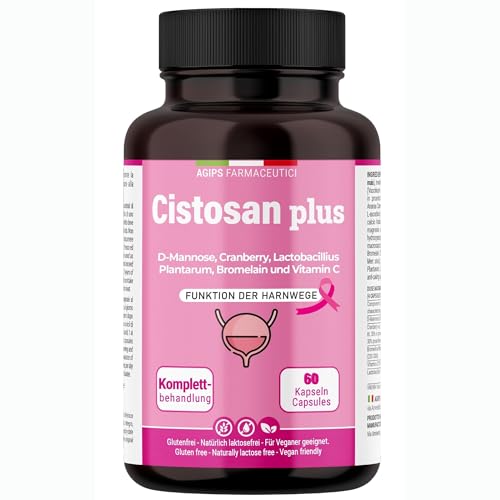 Blasenentzündung & Harnwegsinfektion mit reinem D-Mannose 2000 mg Bromelain Cranberry Milchsäurebakterien Vitamin C – Vegan – 60 Kapseln – Cistosan Plus Agips Farmaceutici