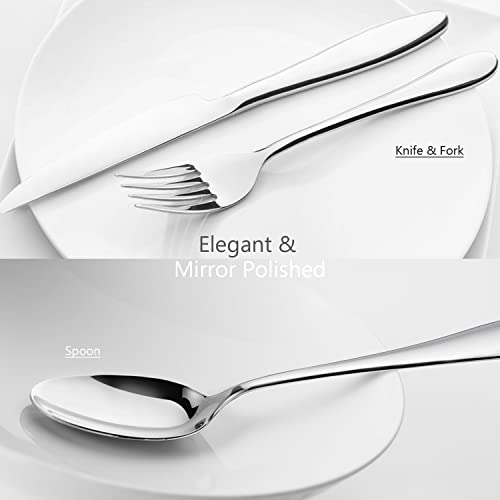 Image of 60-Piece Silverware Set, HaWare Stainless Steel Modern Flatware Cutlery Set, Elegant Tableware Set for 12, Dinner Knives /Spoons /Forks, Mirror Polished, Dishwasher Safe