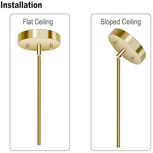 Image of M10 Threaded Extension Poles Lighting Fixture Downrods Stems & 180 Degrees Sloped Ceiling Adapter Kits for Pendant Light, Island Lighting, Chandeliers (Brass)