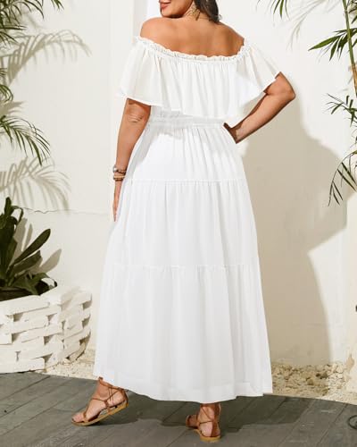 Image of Plus Size Chiffon Off The Shoulder Maxi Long Floral Summer Casual Beach Boho Sundress Women 2024