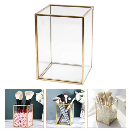 Boîte à outils maquillage compacte et pot de rangement transparent doré pour pinceaux de beauté