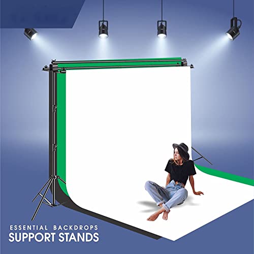 Image of Triple Crossbar 10 ft Wide 8.5 ft Height Backdrop Stand, Photo Video Studio Heavy Duty Adjustable Photography Muslin Background Support System Kit - 3 in 1 | 3 Curtains, (bg-00all)