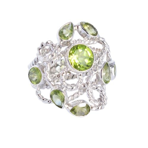 Bague de cocktail en argent 925 et péridot naturel éclatant FSJ-4765-A