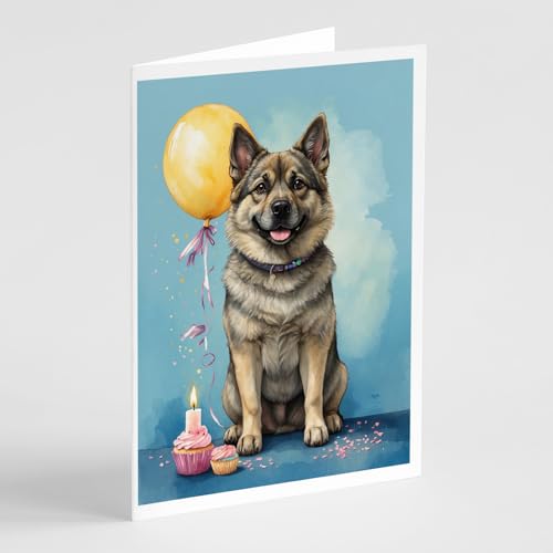 Caroline's Treasures Norwegian Elkhound Happy Birthday Greeting Cards Pack of 8 Blank Cards with Envelopes Whimsical A7 Size 5x7 Blank Note Cards
