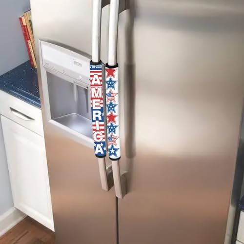 Image of 250 Years of America Print Refrigerator Door Handle Covers Fridge Handle Covers Set of 6 Washable Appliance Handles Cover Cloth Oven Stove Dishwasher Handles Protective Gloves