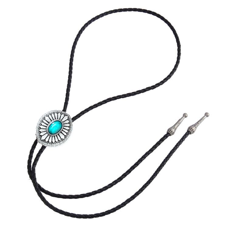 Image of AZORA Western Cowboy Bolo Tie Men Leather Necktie Leather Cord Turquoise Stone Bolo Ties for Men Women