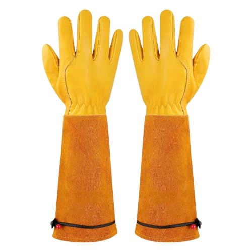 Guantes de jardinería de cuero legítimo antipinchazos con puño ajustable para hombre