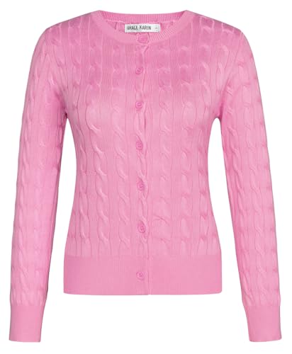 Image of GRACE KARIN Womens Long Sleeve Button Up Cable Knit Cardigan Lightweight 2026 Crewneck Button Down Sweaters for Women
