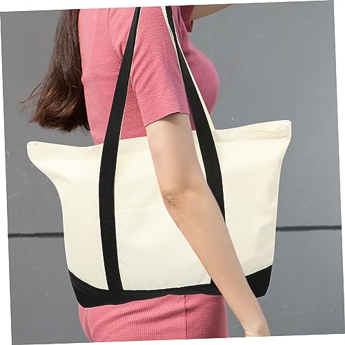 FRCOLOR Large Capacity Cotton Linen Canvas Bag Plain Tote Bag for Grocery Shopping Reusable Beach Tote Handles4