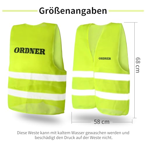 jiawaggag 10 Stück Ordner westen warnweste mit aufdruck ordner warnwesten gelb sicherheitsweste ordner Signalweste Reflektionsstreifen XL Fluoreszierendes Gelb