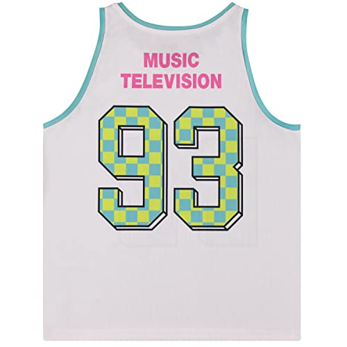 Mtv 90S Classic Shows Tank - Mens Iconic Mesh Tank Basketball Jersey (White, X-Large) #TOP1