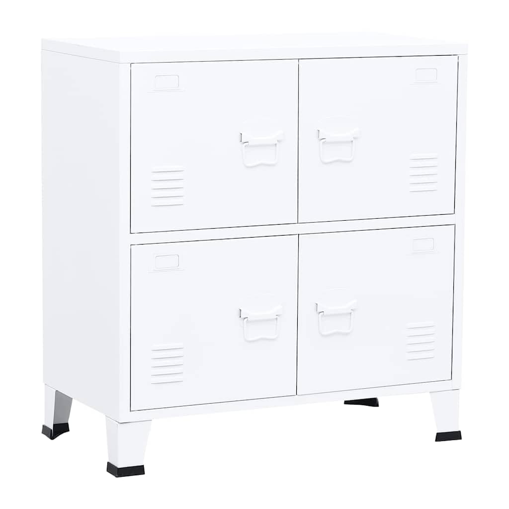 Industrielle Aufbewahrungstruhe aus Stahl Weiß 75x40x80 cm mit 1 Einlegeboden und Namensschildern, Stahlfüße mit Kunststoffkappen, Lüftungsschlitze, für Büroorganisation