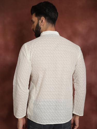 Image of SOJANYA (Since 1958 Men's Cream Pure Chicken Cotton Short Kurta